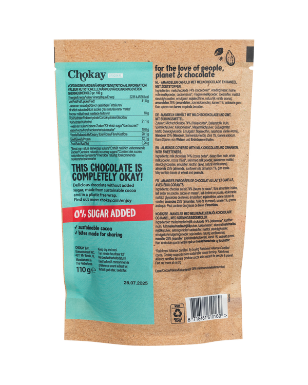Chokay Melkesjokoladebiter med Mandel og Kanel