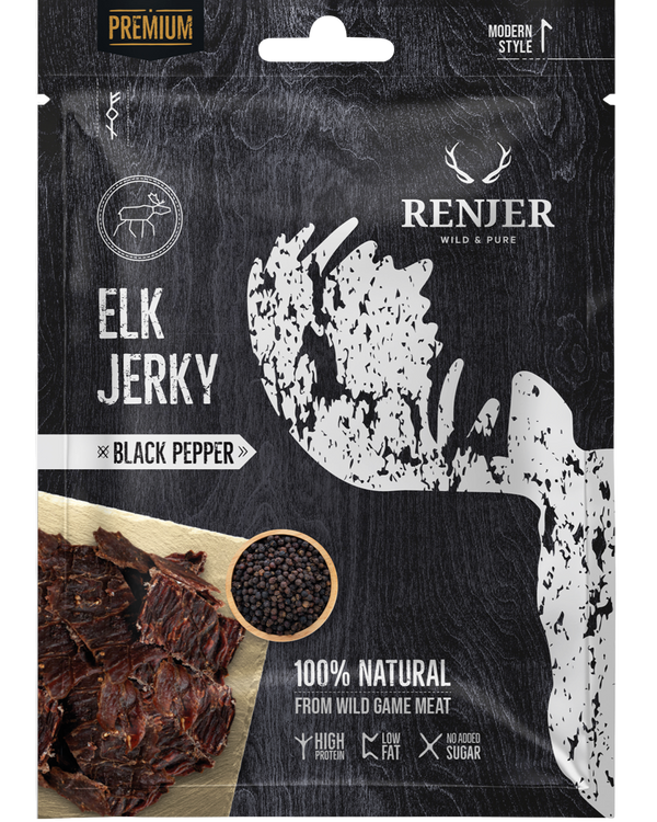 Renjer Elg Jerky med Svart Pepper