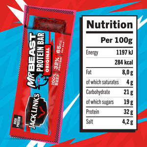 Jack Link's Protein Bar Original med næringsinnhold per 100 g