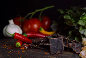 Kuivalihakundi Beef Jerky Hot Naga, nærbilde