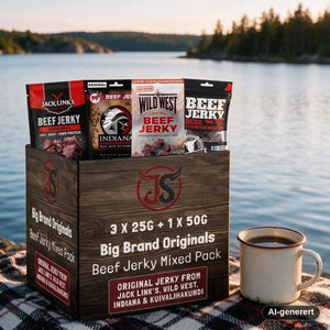 Big Brand Originals Beef Jerky Mixed Pack 125g snacksituasjon