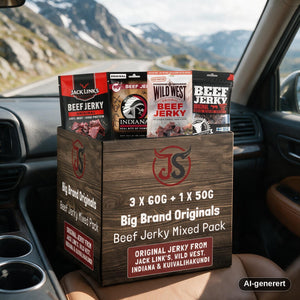 Big Brand Originals Beef Jerky Mixed Pack 230g snacksituasjon