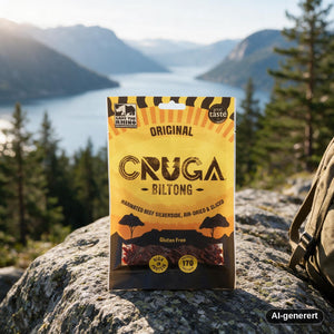 Cruga Biltong Original snacksituasjon