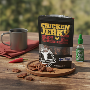 Kuivalihakundi Kylling Jerky Sriracha i bruk