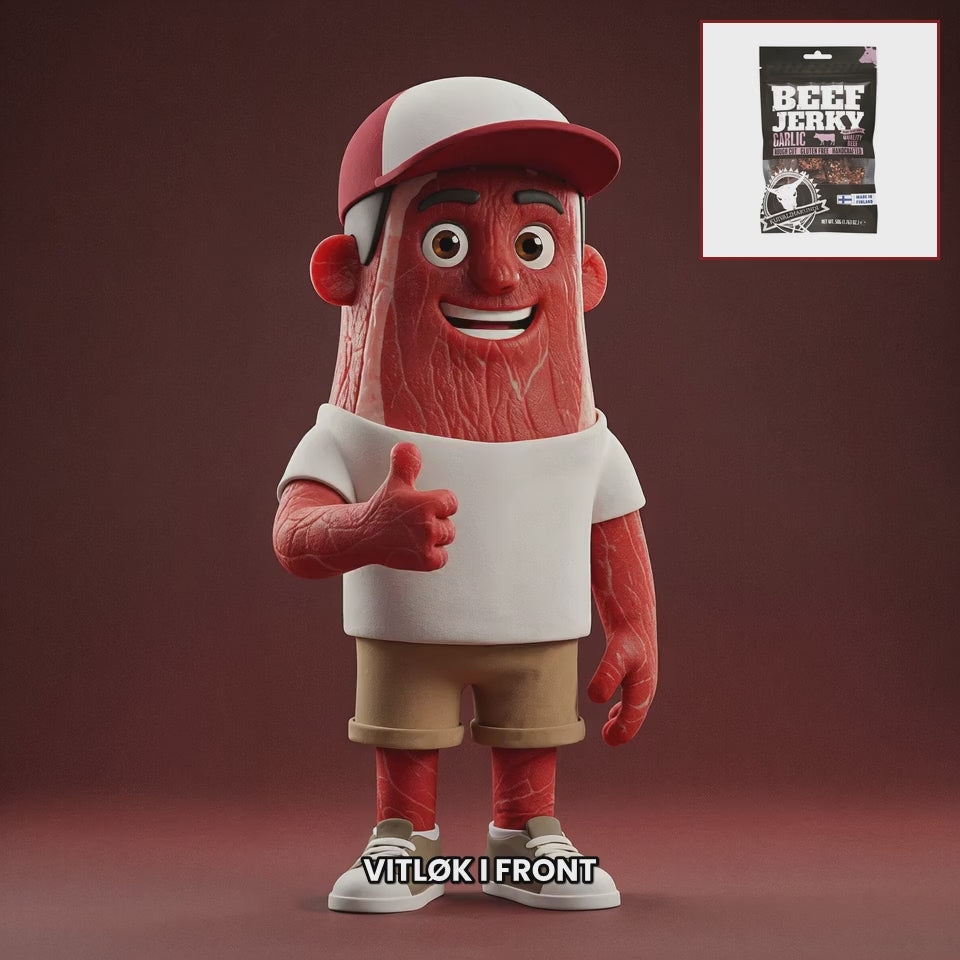 Chuck mascot kuivalihakundi-beef-jerky-garlic NO