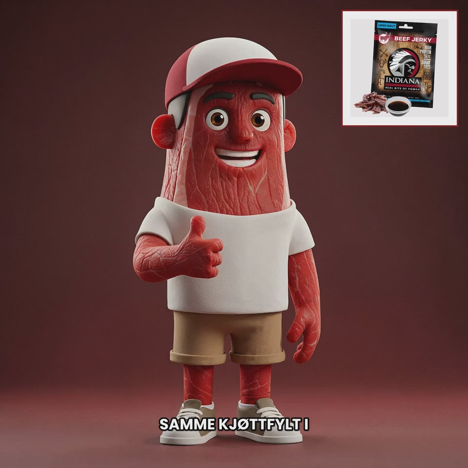Chuck mascot indiana-jerky-beef-less-salt NO